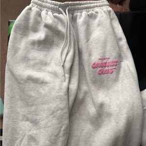 White Fox Boutique Gray Sweatpants with Pink Logo